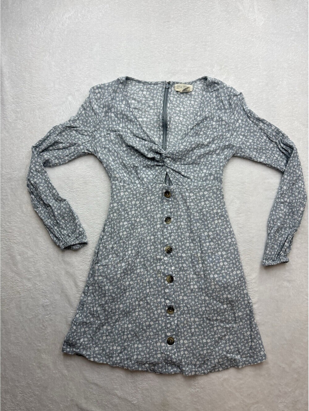 Sky & Sparrow Peasant Shirt Dress Lined Womens S Blue Gray Floral Bohemian